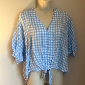 Express Baby blue/ white Gingham print blouse